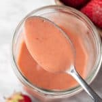 A spoonful of strawberry basil vinaigrette dressing.