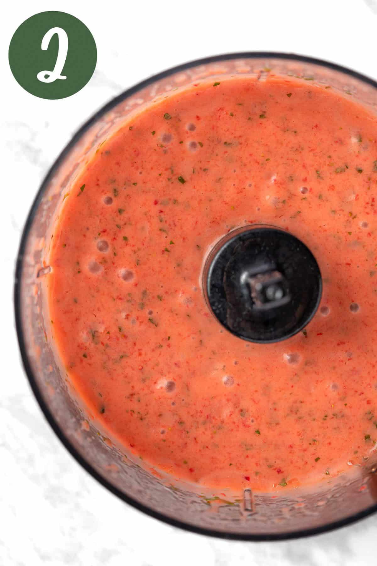 The dressing blended in a food processor.