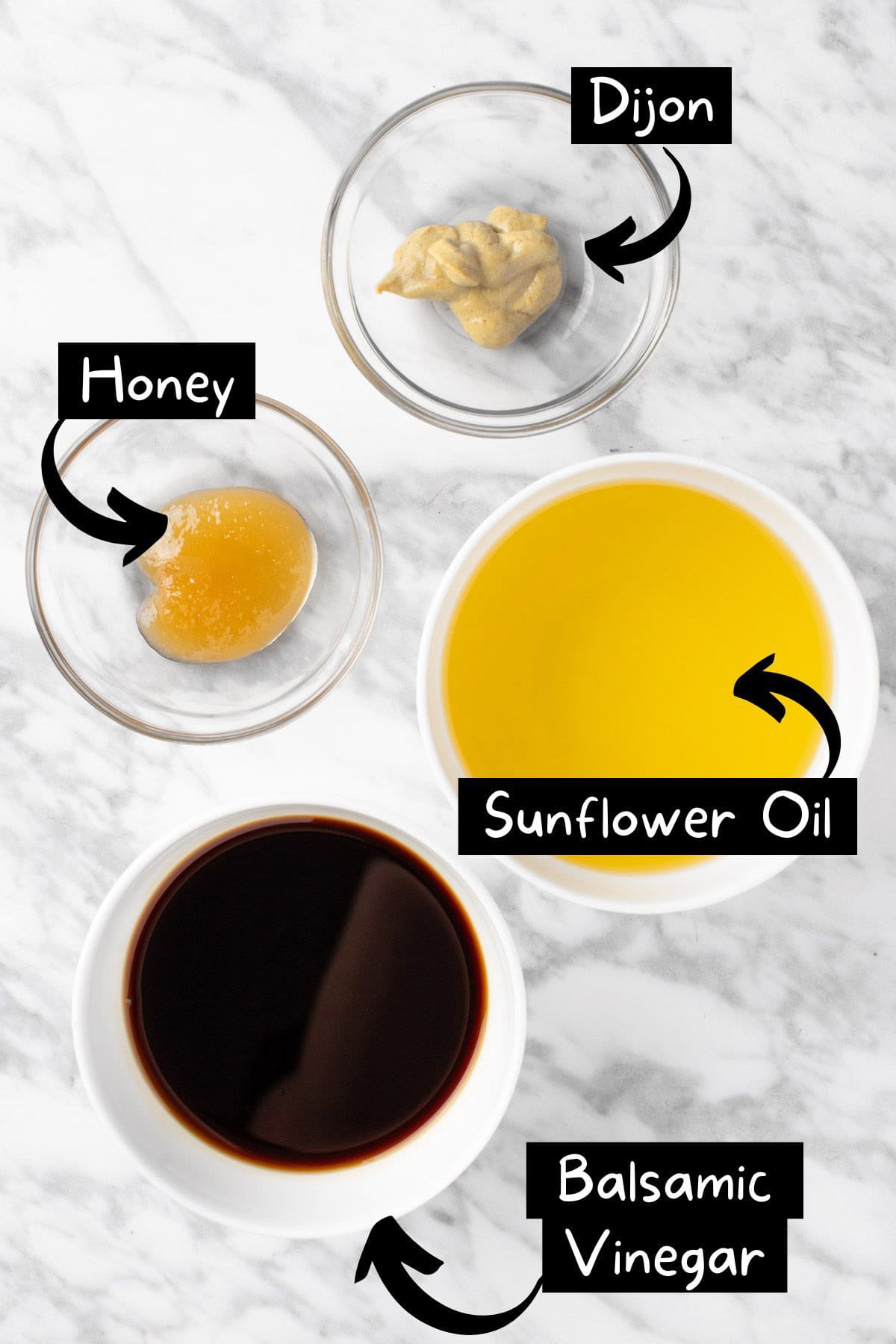 The ingredients needed to make the sweetgreen balsamic vinaigrette recipe.