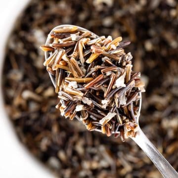 A spoonful of cooked Sweetgreen wild rice.