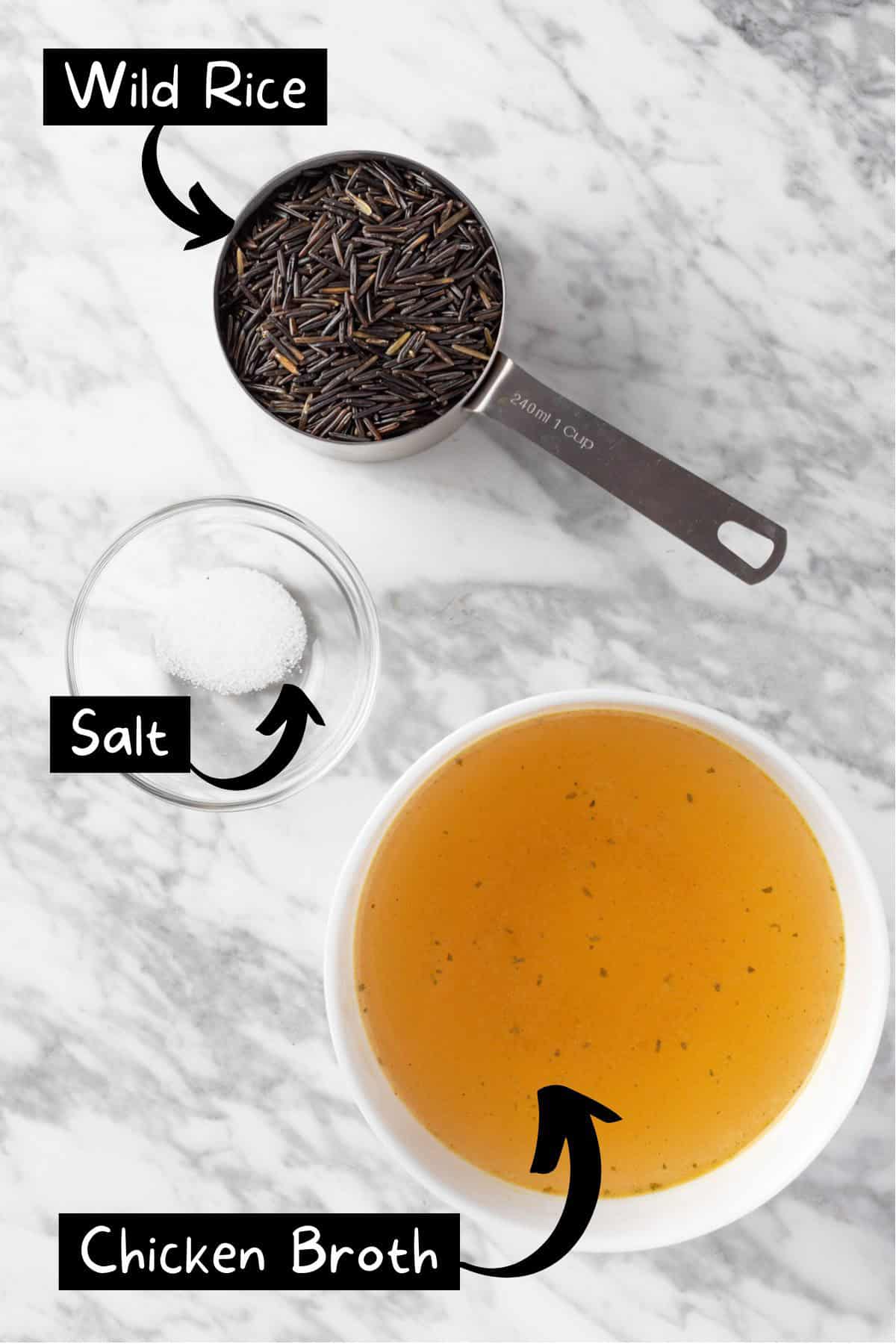 The ingredients needed to make the wild rice.
