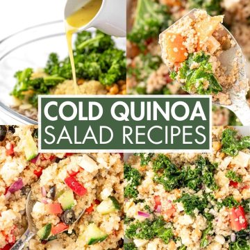 A collage of quinoa salads with the text overlay: “Cold Quinoa Salad Recipes”.