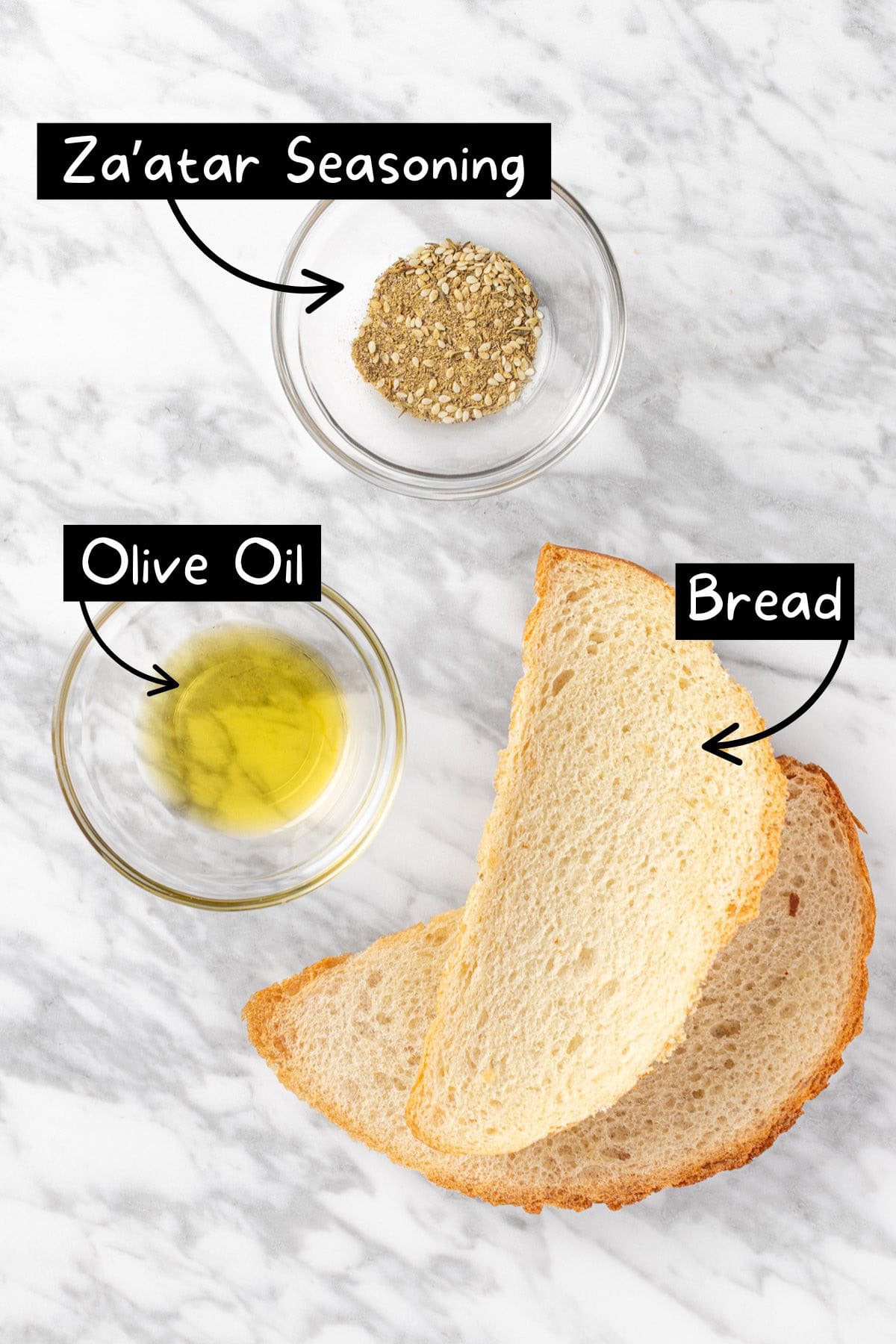 The ingredients needed to make the za’atar breadcrumbs.
