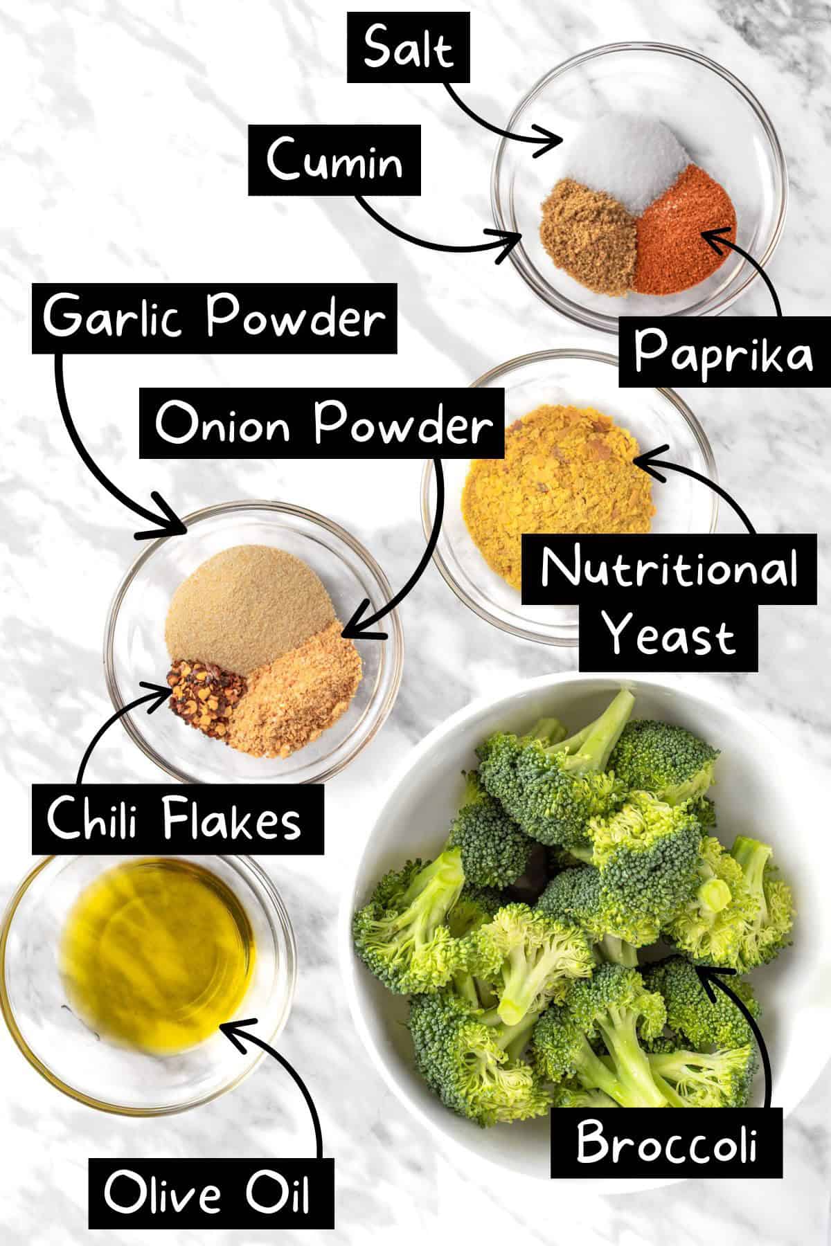 The ingredients needed to make the spicy broccoli.