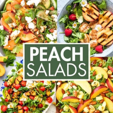 A collage of salads with the text overlay: “Peach Salads”.