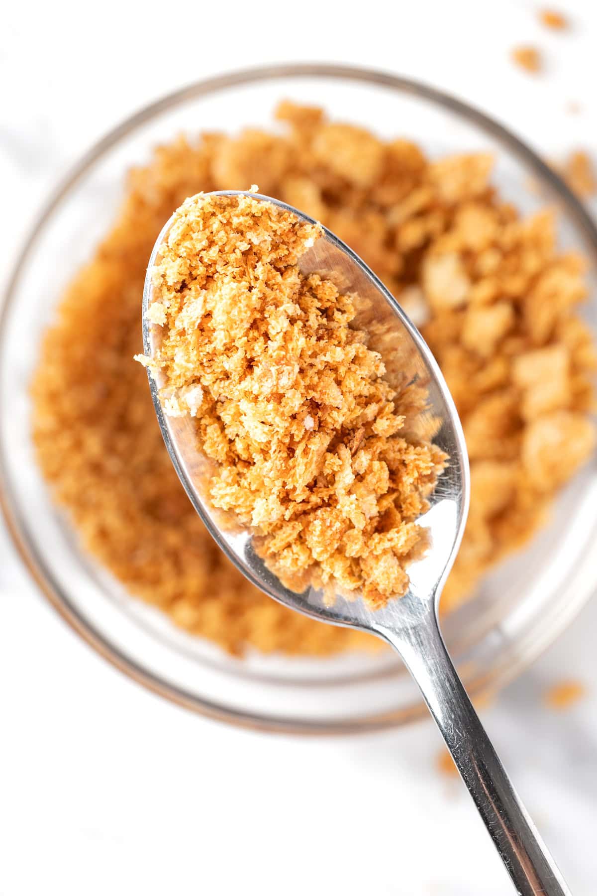 A spoonful of garlic breadcrumbs.