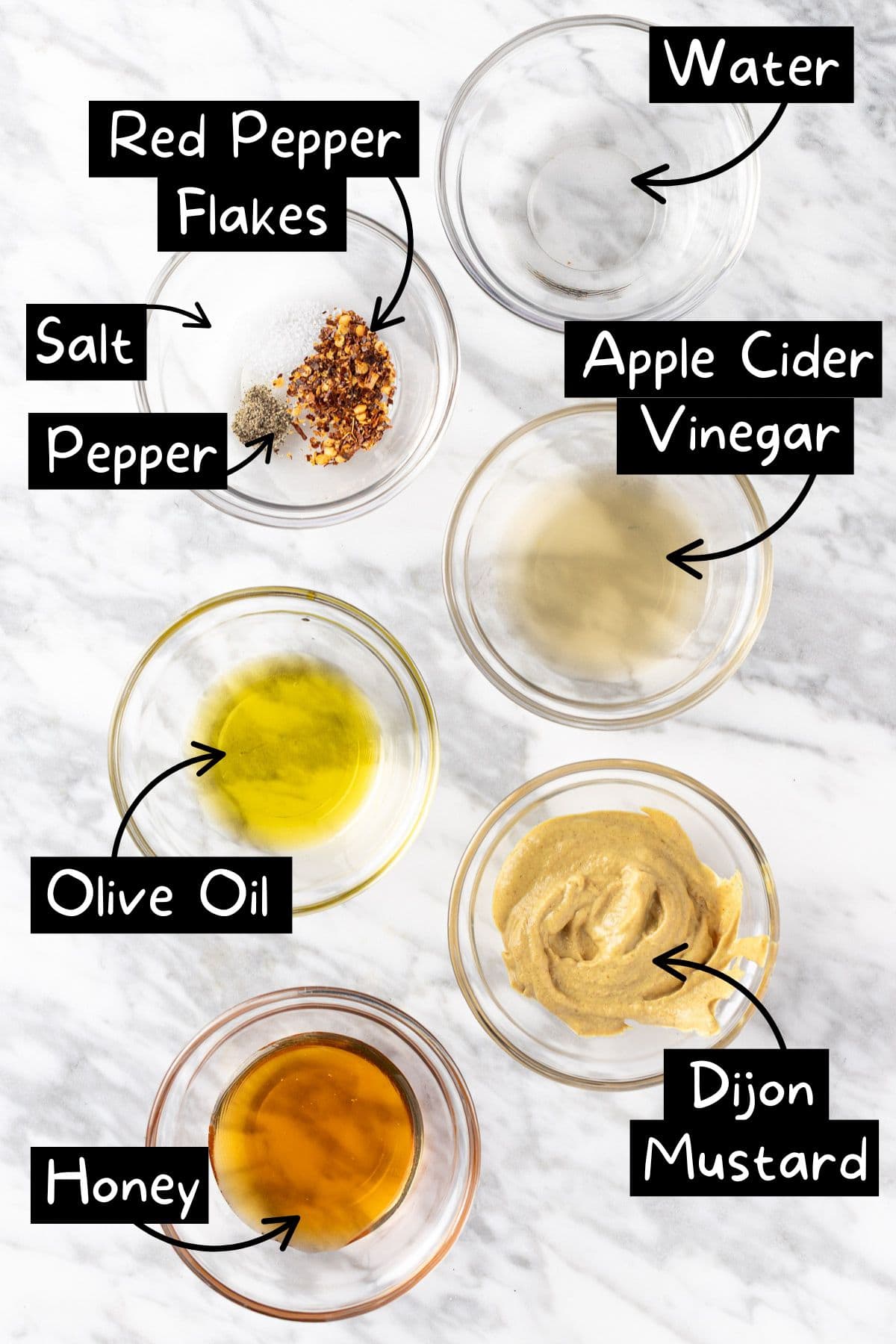 The ingredients needed to make the hot honey mustard sauce.